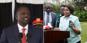 A collage image of President Willaim Ruto (left) and IEBC vice chairperson Juliana Cherera at separate events (right).