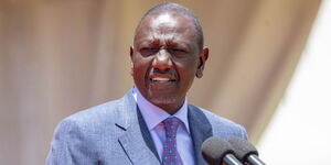 President William Ruto addressing Kenyans during the International Women's Day in Embu County in March 2024.
