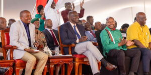 President William Ruto (in black coat) and Deputy President Kithure Kindiki (left) attending a teachers' forum at State House in Nairobi on Saturday, September 13, 2025.