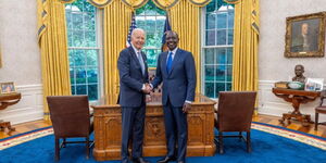 Us President Joe Biden shakes hands with Kenyan President William Ruto during a state visit to the US on May 23, 2024
