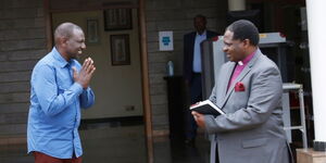 President William Ruto (left) and Bishop Charles Muturi of the Anglican Church of Kenya (ACK) in Karen, Nairobi on July 2, 2020. 