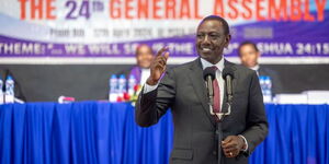 President William Ruto speaks during the 24th General Assembly of the PCEA Church in Nairobi on April 9, 2024