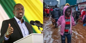 A collage of president William Ruto and residents affected by floods in one of the slums in Kenya. 