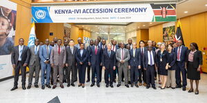 President William Ruto and government officials at the IVI headquarters in Seoul, South Korea on June 5, 2024.