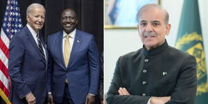 President Joe Biden together with President William Ruto posing for a photo in the US in 2022 (left) and Pakistan's Prime Minister Muhammad Shehbaz Sharif 