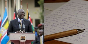 A photo collage of President William Ruto and a handwritten letter 