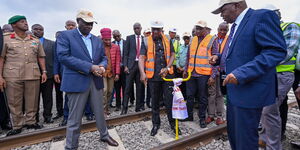 President William Ruto inspecting the construction of the 12.5 Kilometre Riruta-Ngong Commuter Rail on December 14, 2023.