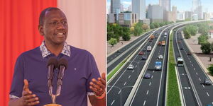 President William Ruto speaking during Cabinet Retreat (left) and artistic impression of the dual Nairobi-Nakuru Highway.