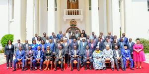 New CAS pose for a picture with President William Ruto at State House, Nairobi. 