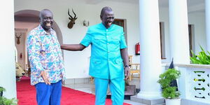 President William Ruto and Deputy President Rigathi Gachagua share a light moment at State House.