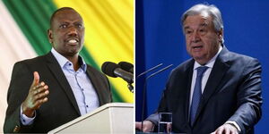 A photo collage of President William Ruto (left) and Secretary General to the United Nations Antonio Guterres