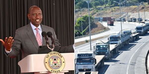 President William Ruto speaking during the National Prayer Breakfast on Wednesday June 7, and a section of the Northern Corridor