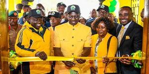 From left, Deputy President Rigathi Gachagua, President William Ruto and UDA Chairperson and Embu Governor Cecily Mbarire