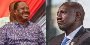 A photo collage of Azimio leader Raila Odinga (left) and President William Ruto (right)