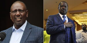 A photo collage of President William Ruto (left) and Azimio Leader Raila Odinga (right)