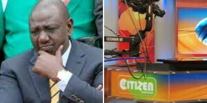 A side by side image of DP William Ruto and Citizen TV studios