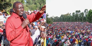 A photo collage of President William Ruto addressing his neighbours at his Sugoi home on December 22, 2023, and Sugoi residents following the proceedings.