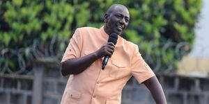 President William Ruto addressing Nandi residents during a development tour on January 16, 2024.