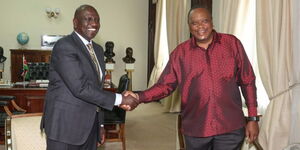President William Ruto together with his predecessor, Uhuru Kenyatta at State House Nairobi on September 12, 2022.