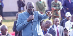 President William Ruto speaking during a stopover in Nayri County on August 7, 2023.
