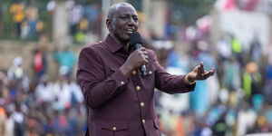 President William Ruto addressing a stopover meeting in Kiambu County in February 2024.