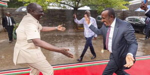 President William Ruto and the Prime Minister of Ethiopia Abiy Ahmed at JKIA on February 27, 2024.