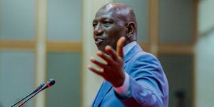 President William Ruto making an address during the Pan African Legislators Forum in South Africa on May 18, 2023.