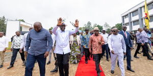 President William Ruto (in white shirt) during the first day of his development tour in Western Kenya on Thursday, October 30, 2025.