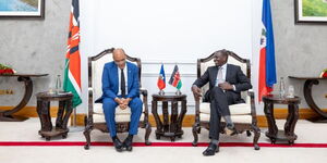 President William Ruto and former Haiti Prime Minister Ariel Henry, at State House, Nairobi on February 29, 2024.