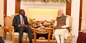 President William Ruto with India's Prime Minister Narendra Modi at New Delhi during the signing of five memorandums between the two countries on December 5, 2023.
