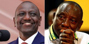 A photo collage of President William Ruto (left) and his South African counterpart Cyril Ramaphosa. 