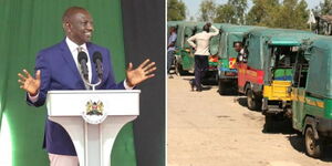 A photo collage of President William Ruto and fleet of Tuk tuk