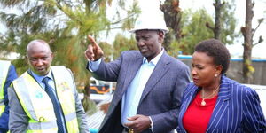 From Left: a government official, President William Ruto and Machakos Governor Wavinya Ndeti during commissioning of the Mavoko Water Supply Project in Machakos County on Friday April 14, 2023