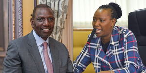 A photo collage of President William Ruto speaking in the Netherlands on May 8, 2023 (left) and Former Public Health PS Josephine Mburu speaking in Nairobi on March 23, 2023.