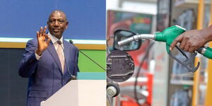 Photo collage of President William Ruto and pump station attendant. 