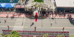 An aerial photo of President William Ruto outside Parliament Buildings before his State of the Nation Address. 