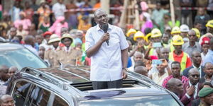 President William Ruto addressing residents of Emuhaya in Vihiga County after launching development projects in the region on August 29, 2023.