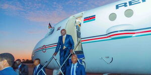 President William Ruto embarks from a plane for an official visit to Tanzania on October 22, 2022. 