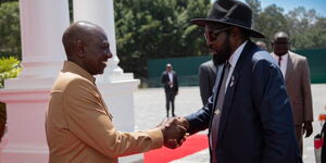 President William Ruto and his South Sudan counterpart Salva Kiir at State House Nairobi on August 19, 2023