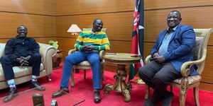 From Left; Deputy Chief of Staff Josphat Nanok, President William Ruto and Minin CS Salim Mvurya.