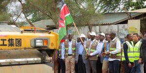 President William Ruto flags off the construction of a 65-Kilometre road network in Ongata Rongai on April 28, 2023.