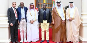 President William Ruto and Trade Cabinet Secreatry Moses Kuria meeting the Arkan Investment Group led by Mohamed Bin Tawar (in brown apparel) at State House Nairobi on June 3, 2023.