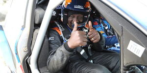 Ruto aboard a rally car at the 2023 FIA World Rally Championship in Naivasha on June 21, 2023.