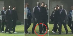 President William Ruto walking with socks at the Mahatma Gandhi Memorial on December 5, 2023.