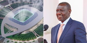 An artistic impression of the Talanta Hela Stadium and President William Ruto speaking at State House Nairobi on October 30, 2023.
