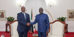 President William Ruto (right) meets Sudan counterpart Abdel-Fattah Al Burhan at State House, NAirobi on Novemeber 13, 2023.