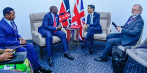 UK Prime Minister, Rishi Sunak (second right), meets President Ruto (second left) and CS Alfred Mutua (left) in Egypt for COP27 on November 8, 2022.