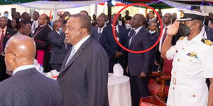 Former President Uhuru Kenyatta and President William Ruto seated at separate tables during the National Prayer Breakfast on May 26, 2022.