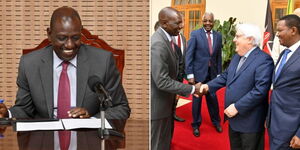 A collage image of President William Ruto(Left) and the Head of State in a meeting with other leaders to discuss the war in Sudan on  Monday, May 1, 2023.