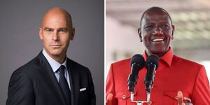 A photo collage of UoN Chancellor Patrick Verkooijen (left) and President William Ruto. 